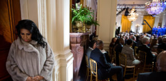 Aretha Franklin prepares to perform during "The Gospel Tradition: In Performance at the White House" in the East Room of the White House, April 14, 2015. (Official White House Photo by Pete Souza)