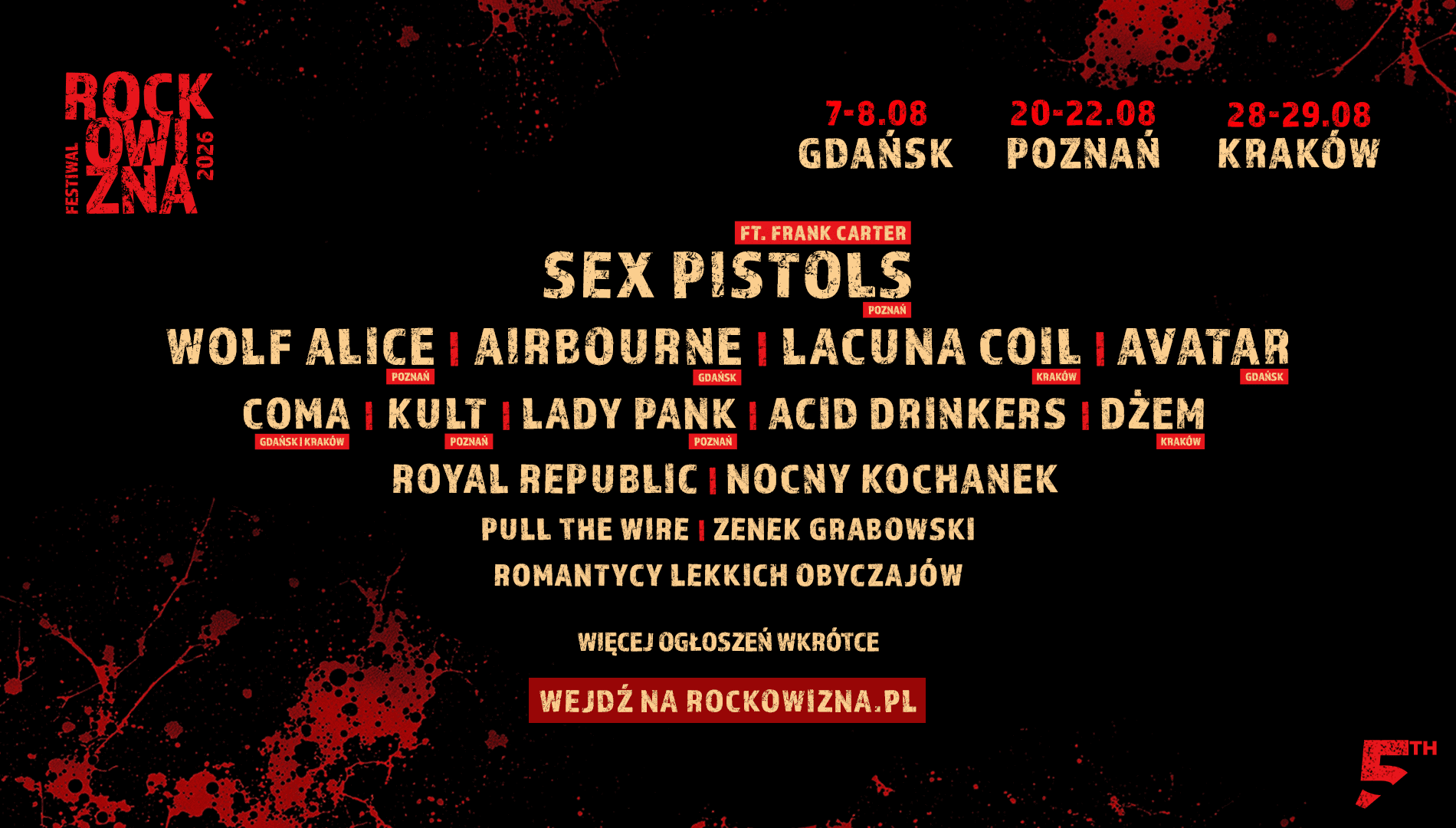 Sex Pistols feat. Frank Carter na Festiwalu Rockowizna 2026!