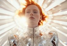 Futurystyczna postać symbolizująca efekt aureoli w psychologii