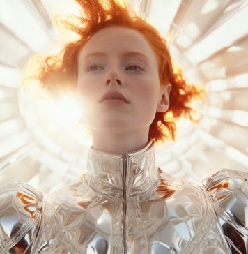 Futurystyczna postać symbolizująca efekt aureoli w psychologii