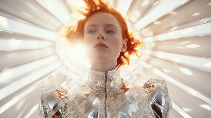 Futurystyczna postać symbolizująca efekt aureoli w psychologii