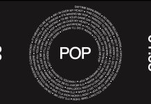 ⁠Czarna grafika z białym napisem POP otoczonym fragmentami tekstu piosenki Harry'ego Stylesa