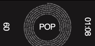 ⁠Czarna grafika z białym napisem POP otoczonym fragmentami tekstu piosenki Harry'ego Stylesa