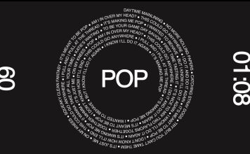 ⁠Czarna grafika z białym napisem POP otoczonym fragmentami tekstu piosenki Harry'ego Stylesa